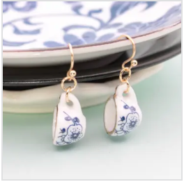 Vintage Ceramic Tea Cup Earrings